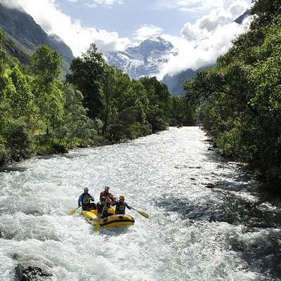 Group rafting on the river